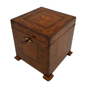 Biedermeier Cubic Box, Walnut With Inlays, Austria Circa 1830