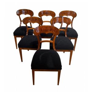 Set Of 6 Biedermeier Dining Chairs, Walnut, South Germany Circa 1845