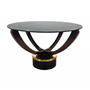 Art Deco Round Coffee Table, Rosewood And Glass, France Circa 1930