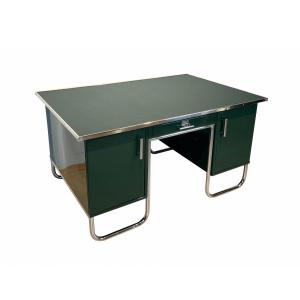 Large Bauhaus Partners Desk, Green Lacquer, Metal, Steeltube, Germany Circa 1930