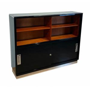 Bauhaus Office Cabinet, Black Lacquer, Mahogany, Germany Circa 1930