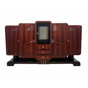 Art Deco Buffet, Rosewood, Black Lacquer, Chrome, France Circa 1925