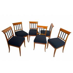 Set Of Six Biedermeier Chairs, Cherry Wood, Ebony, South Germany Circa 1830