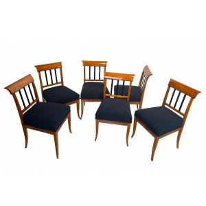 Ensemble De Six Chaises Biedermeier, Bois De Cerisier, ébène, Allemagne Du Sud Vers 1830