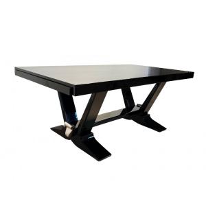 Art Deco Extendable Dining Table, Black Lacquer, White Gold, France Circa 1930