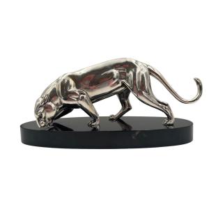 Art Deco Panther Sculpture, Silver Plated, France Circa 1930