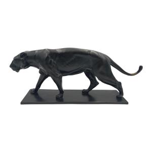 Sculpture Lionne Art Déco, Bronze Patiné, Allemagne Vers 1930