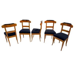 Suite Of 5 Biedermeier Chairs, Cherry Wood, Germany Circa 1830