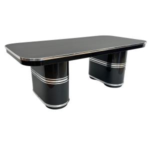 Bureau Mauser 'New York', Laque Noire, Métal, Linoléum, Allemagne Circa 1950
