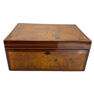 Biedermeier Box, Mahogany, Root Wood, Oak, Marquetry, Southern Germany, Circa 1840