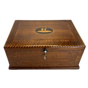 Biedermeier Box, Walnut On Oak, Marquetry, Southern Germany, Circa 1850