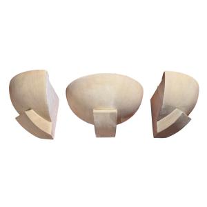 Set Of 3 Art Deco Wall Sconces, Patinated Plaster, France, Circa 1925