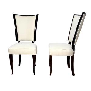 Set Of 10 Art Deco Dining Chairs, Lacquer, Alcantara, Paris Circa 1930