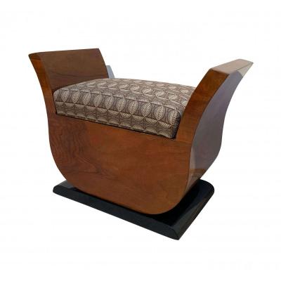 Art Deco Stool In The Shape Of A Lyre, Walnut Veneer, France Circa 1930