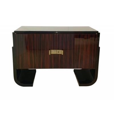French Art Deco Sideboard / Sideboard, Macassar, Black Lacquer And Brass, Circa 1930
