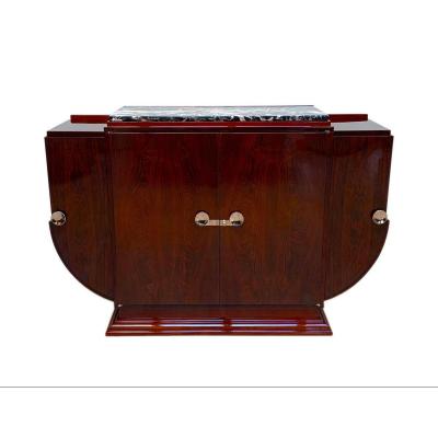 Large Art Deco Sideboard, Rosewood, Mahogany, Nickel, France Circa 1930