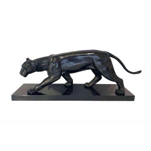 Panther Art Deco Sculpture By Jean Martel, Bronze, Marble, France Circa 1930