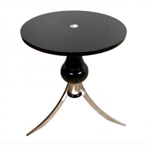 Table d'Appoint Art Déco, Laque Noire Et Chrome, France Vers 1930