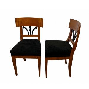 Pair Of Biedermeier Chairs, Cherry Veneer, South Of Germany Around 1830