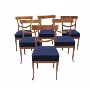 Set Of Six Biedermeier Chairs, Cherry, Gold Plated, South Germany Circa 1820