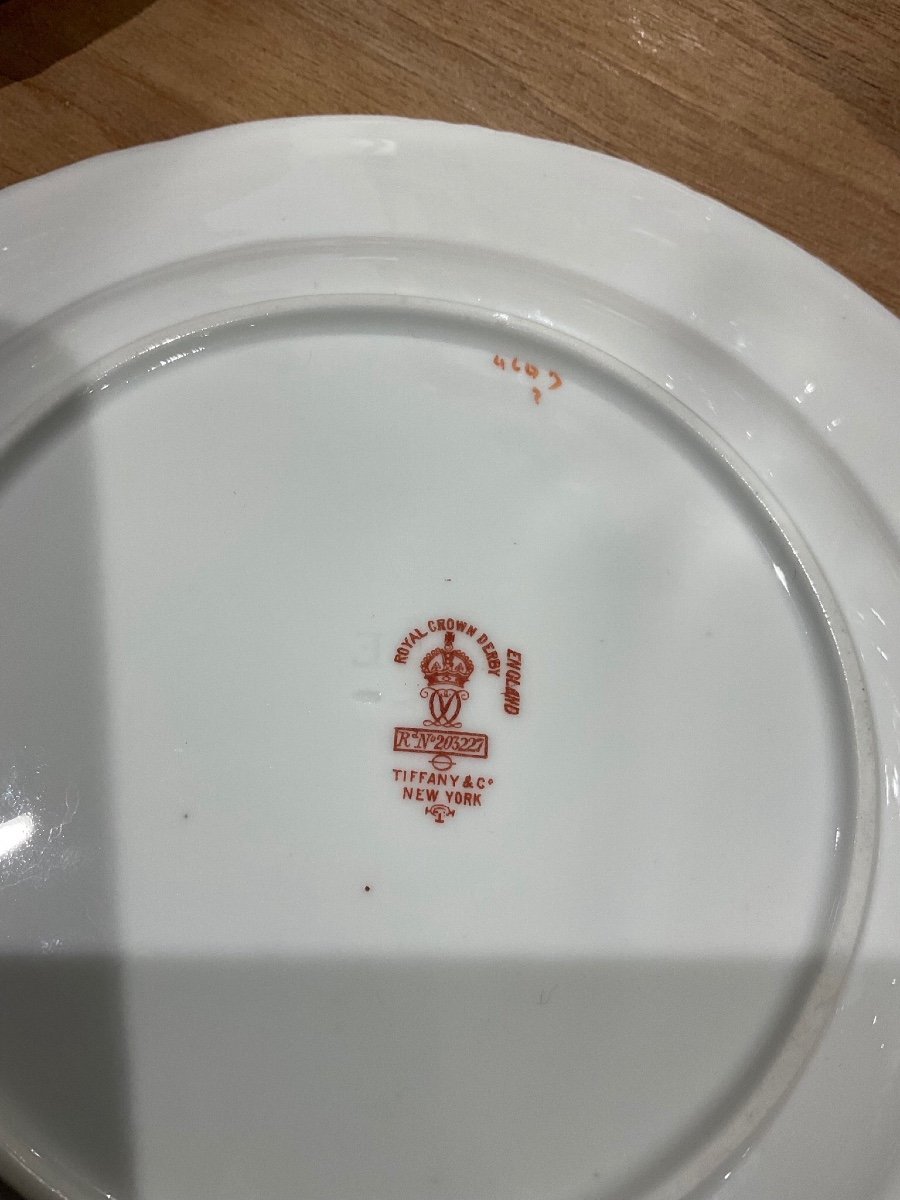 Suite Of 6 Royal Crown Derby Porcelain Plates For Tiffany New York-photo-3