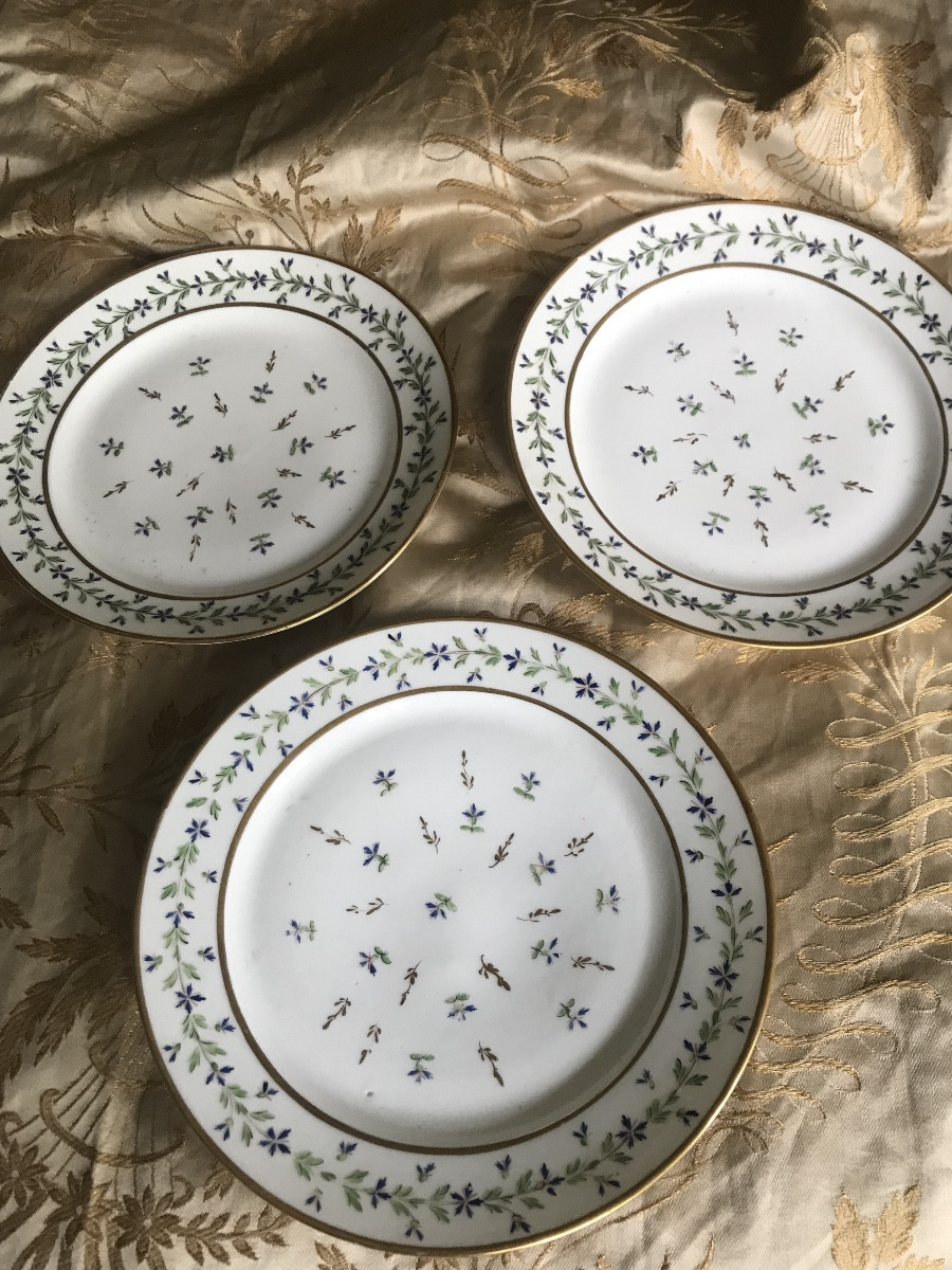 Six Plates And A Porcelain Dish With Cornflower Decoration, Late 18th Century -photo-2