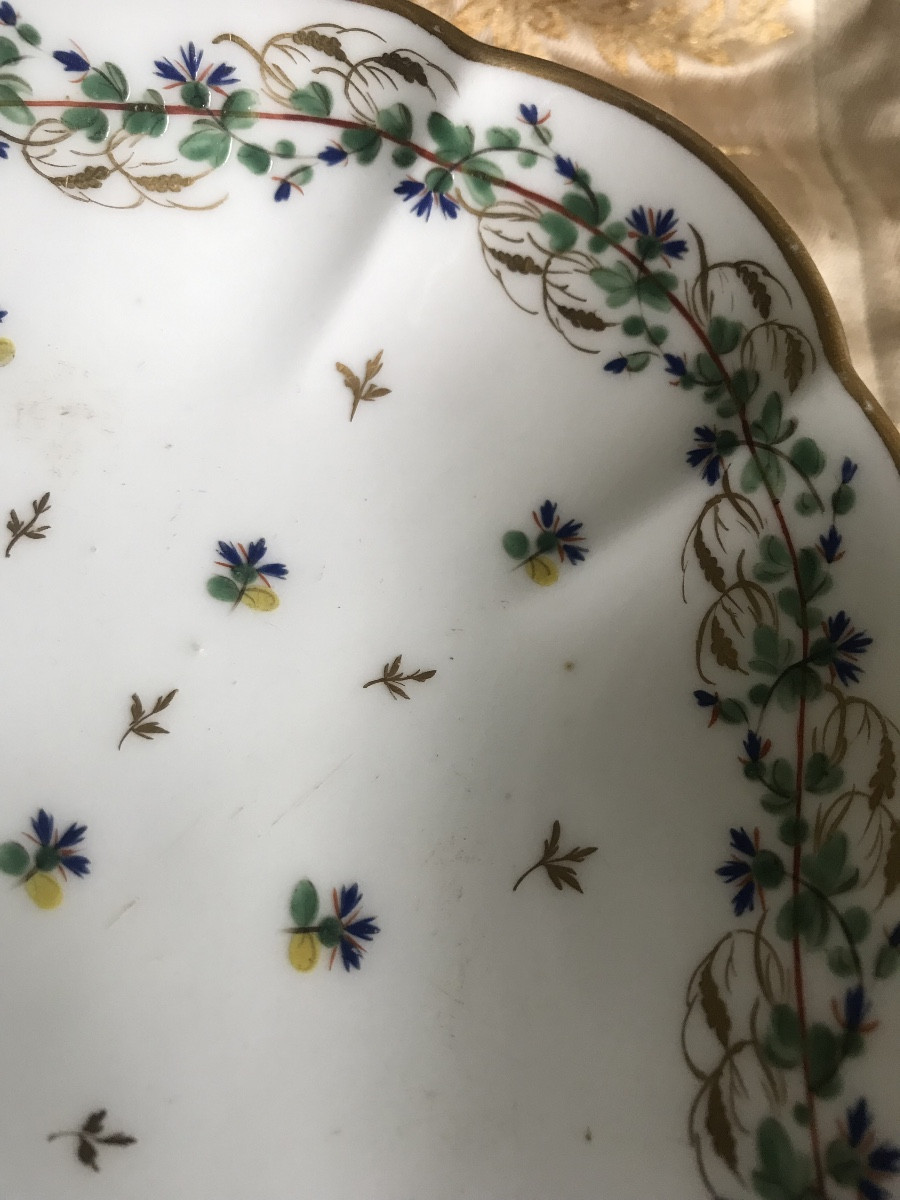 Six Plates And A Porcelain Dish With Cornflower Decoration, Late 18th Century -photo-2