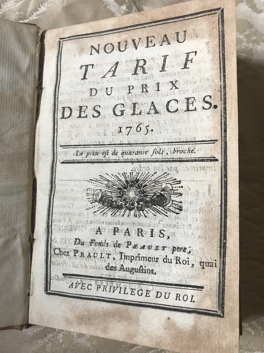 Nouveau Tarif du prix des Glaces 1765