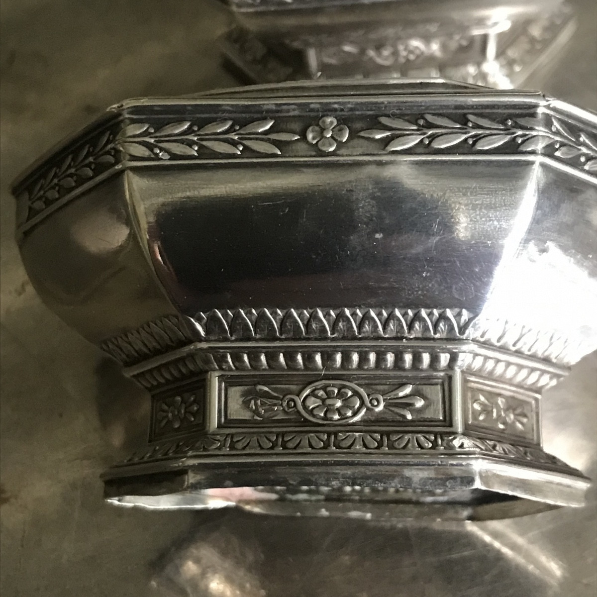 Paire de salières ou salerons XIX ème siècle en argent massif et verre-photo-2
