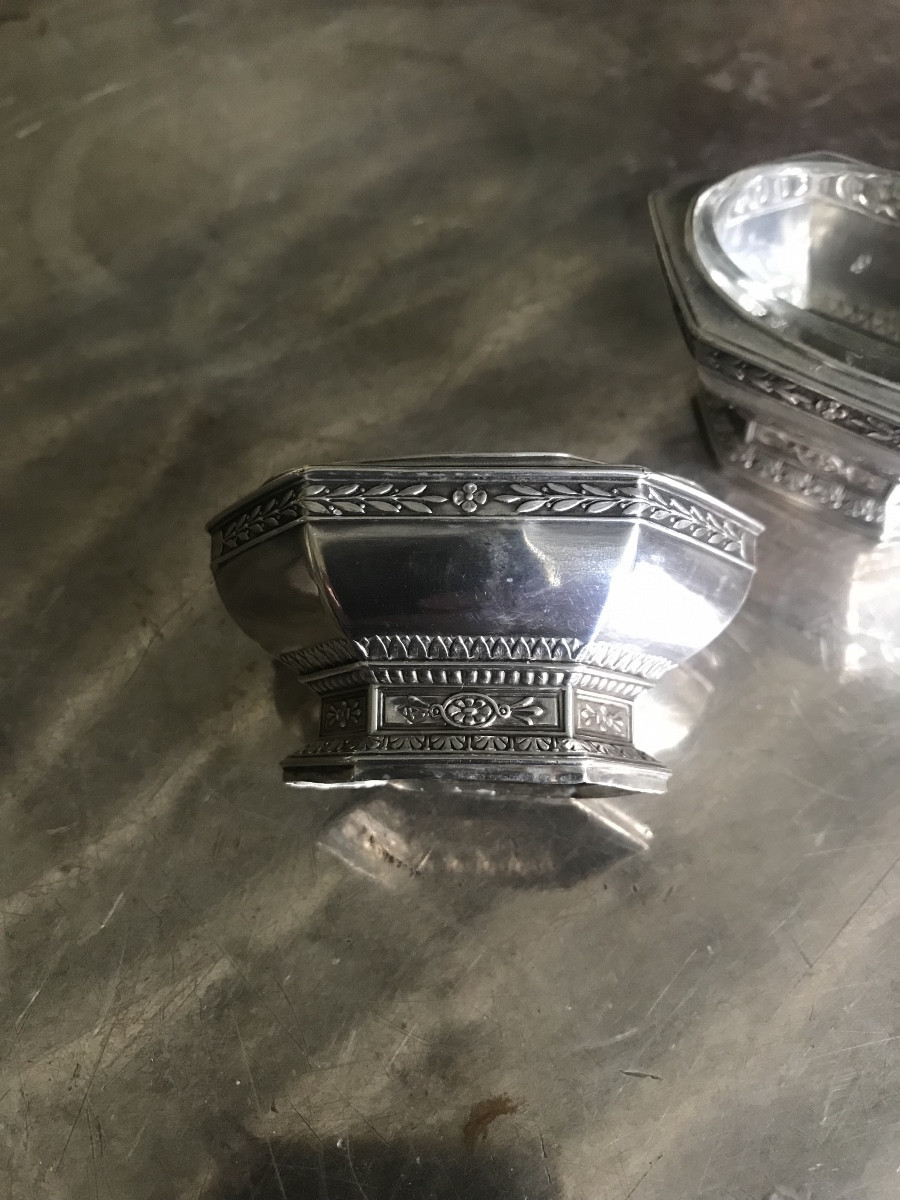 Paire de salières ou salerons XIX ème siècle en argent massif et verre-photo-3