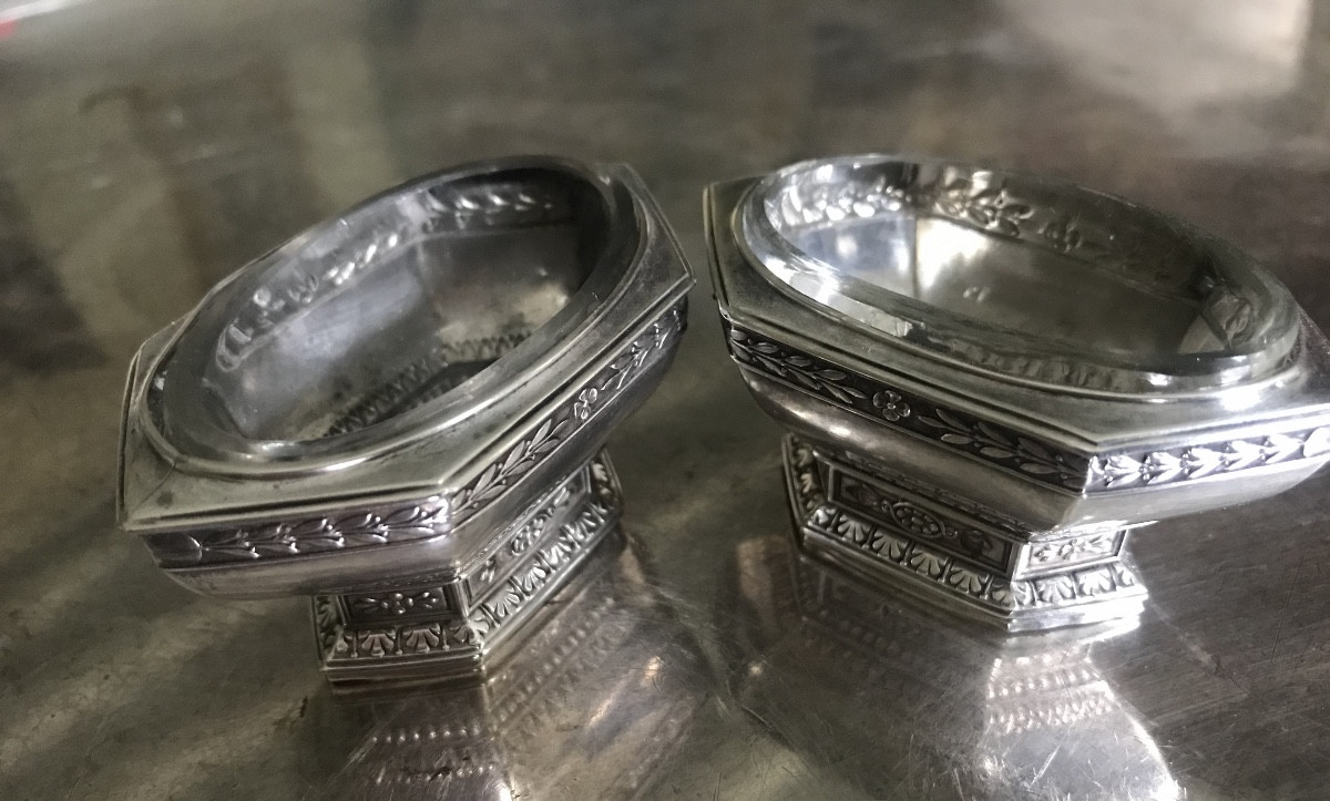 Paire de salières ou salerons XIX ème siècle en argent massif et verre