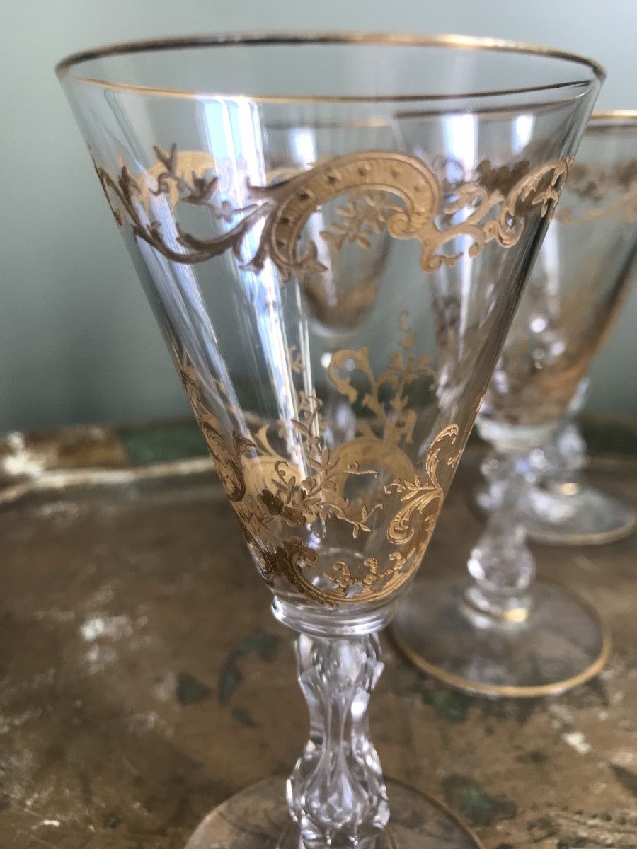 Quatre verres à vin blanc Cristallerie de Saint Louis fin XIX ème siècle -photo-2