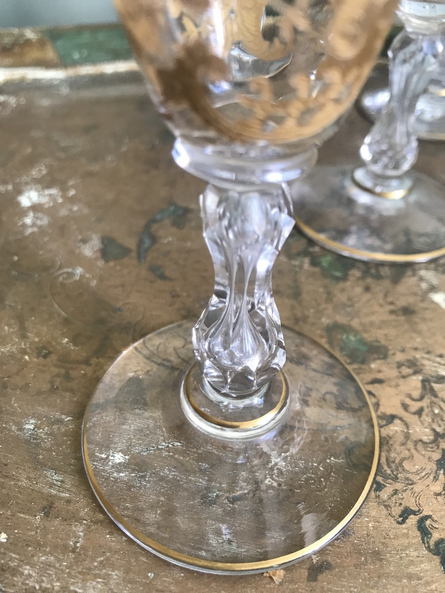 Quatre verres à vin blanc Cristallerie de Saint Louis fin XIX ème siècle -photo-3