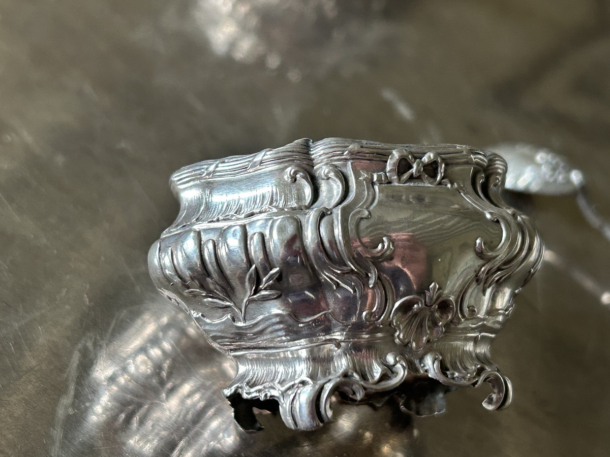 Paire de salerons ou salières en argent style Rocaille époque fin XIX ème siècle-photo-3