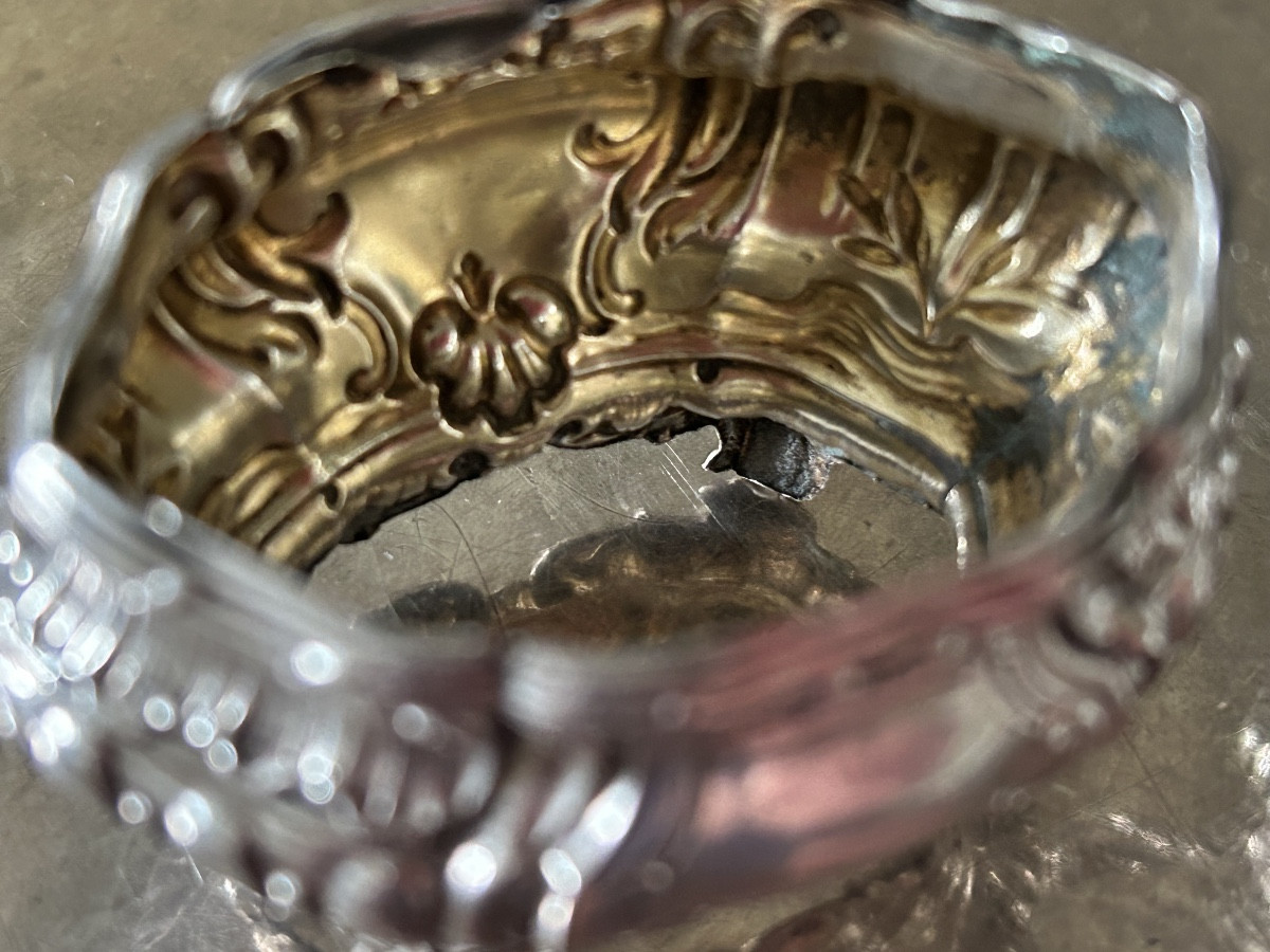 Paire de salerons ou salières en argent style Rocaille époque fin XIX ème siècle-photo-4