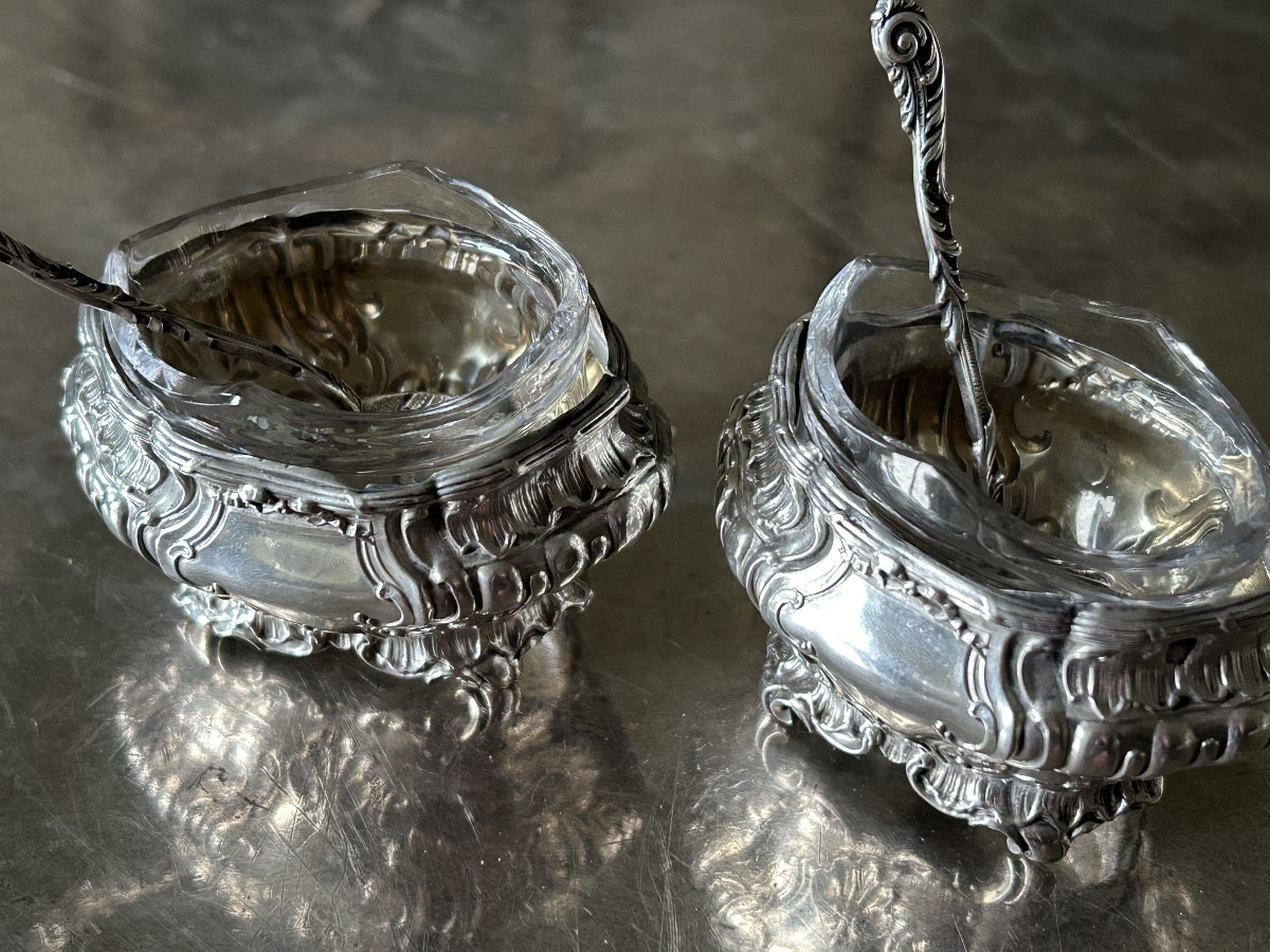 Paire de salerons ou salières en argent style Rocaille époque fin XIX ème siècle
