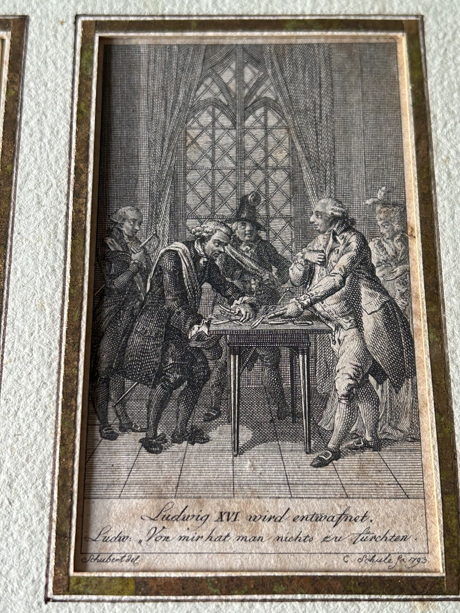 Suite de 4 gravures arrestation , jugement et exécution de Louis XVI 1792 1793 Allemagne-photo-3