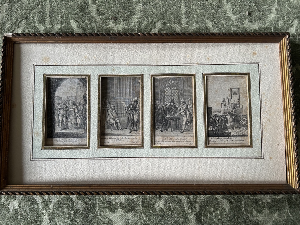 Suite de 4 gravures arrestation , jugement et exécution de Louis XVI 1792 1793 Allemagne