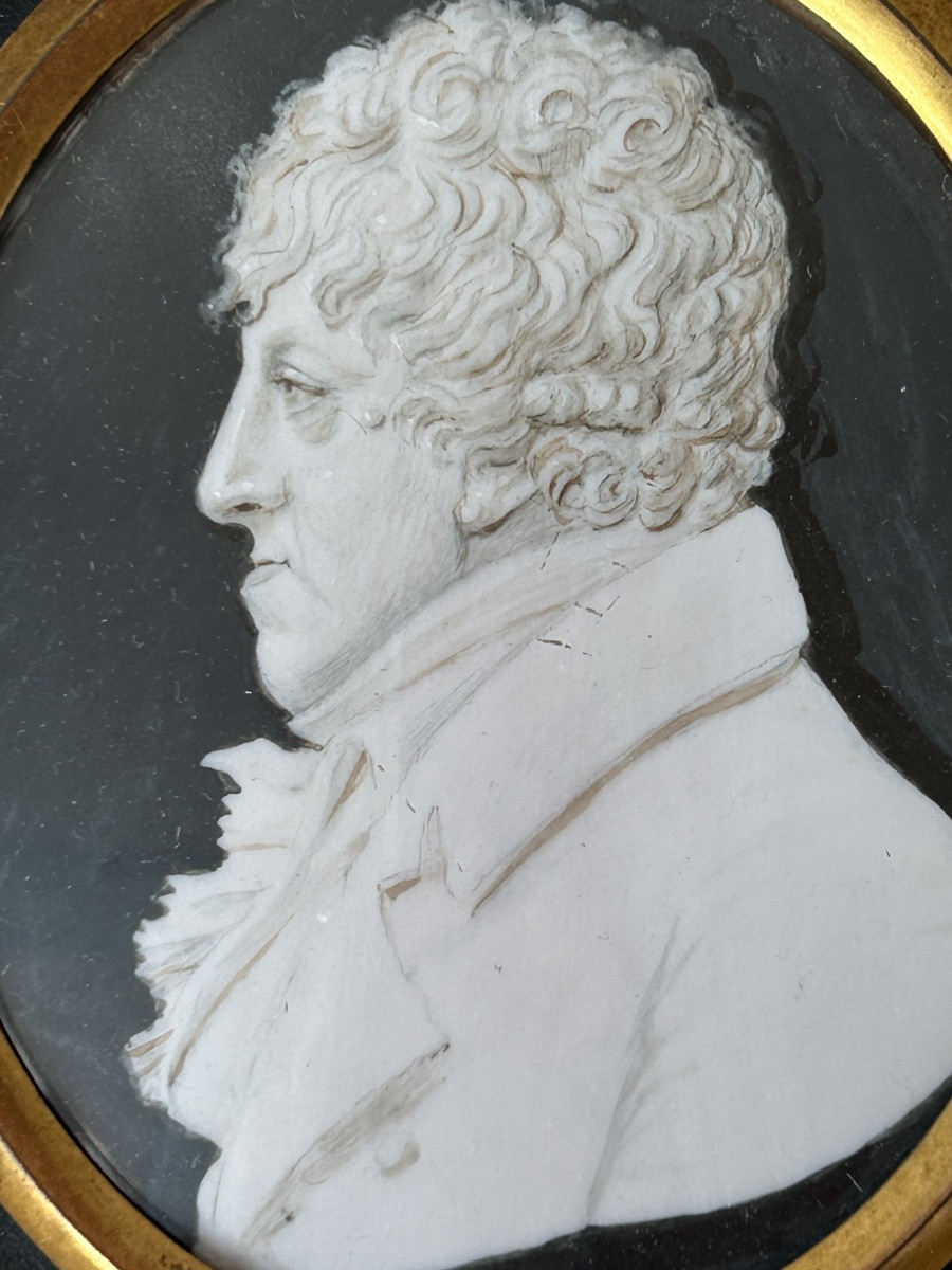 Oval Miniature In Grisaille, Consulate Period, Surrounded By -photo-2