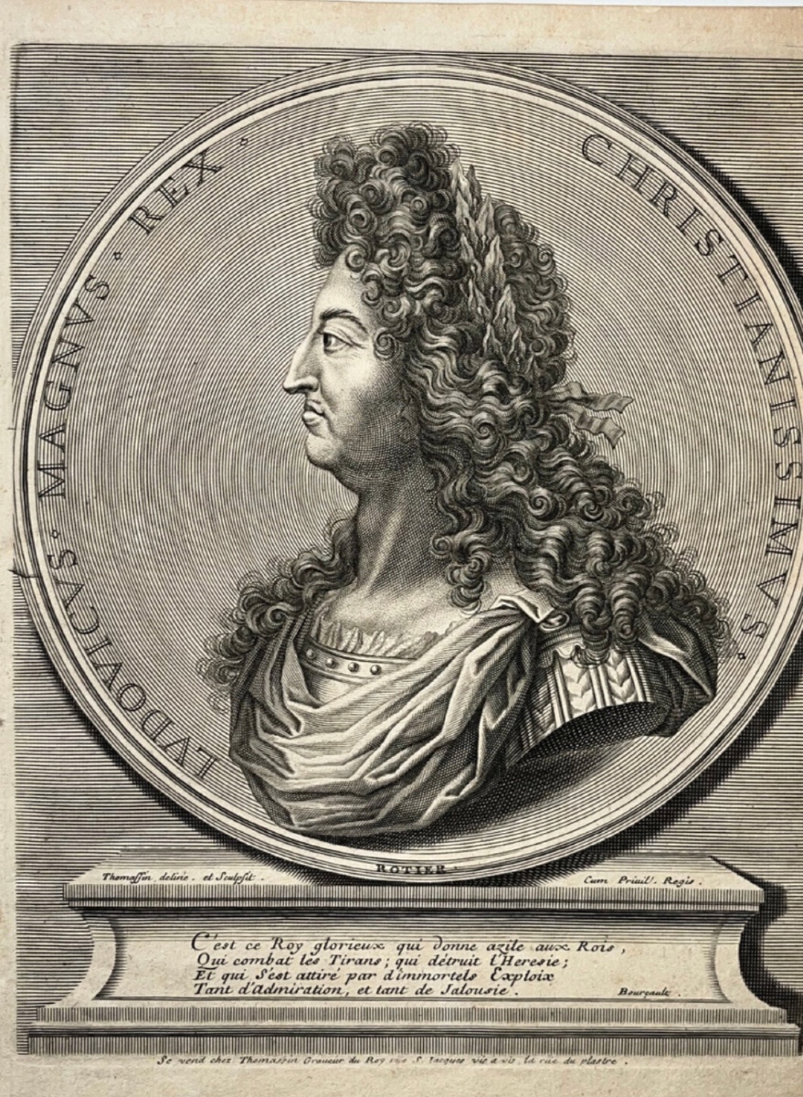 Dessin Portrait de Louis XIV à l’antique d’après Simon Thomassin fin XVII ème siècle -photo-3