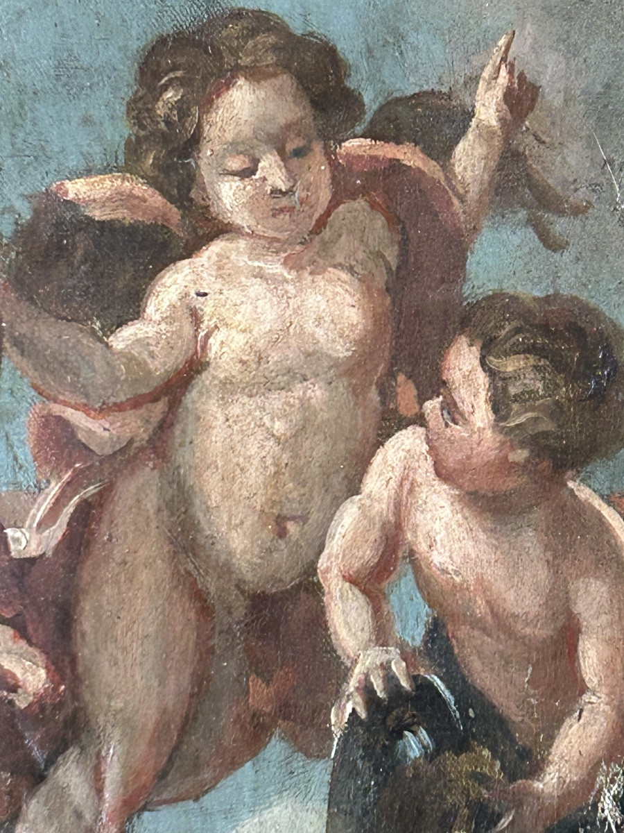 Petite toile représentant deux putti milieu du XVIII ème siècle -photo-2