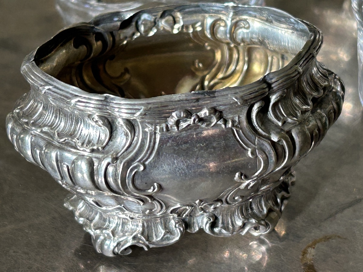 Paire de salerons en argent et leurs cuillères de style Rocaille fin du XIX ème siècle -photo-4