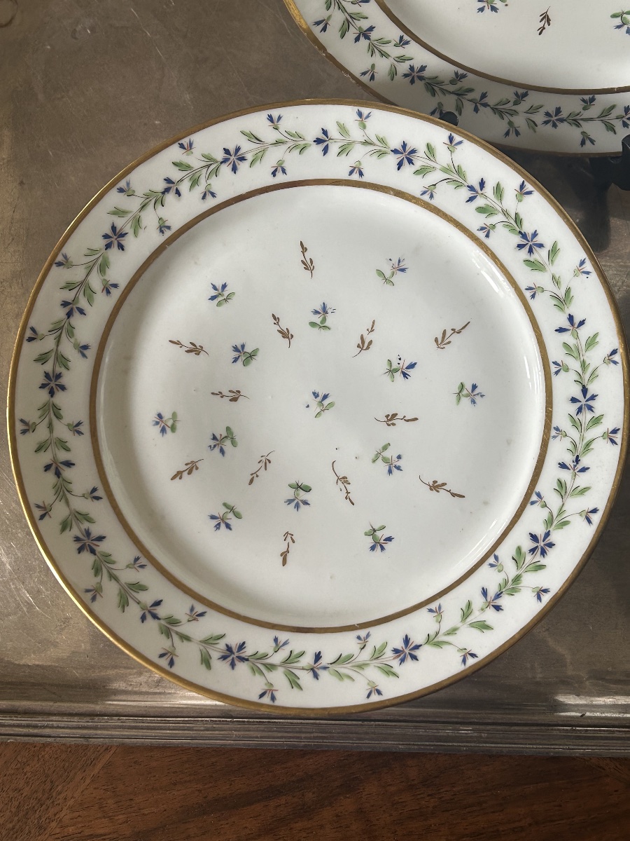 Set Of Six Porcelain Plates From The Manufacture De Monsieur (clignancourt), Louis XVI Period-photo-2