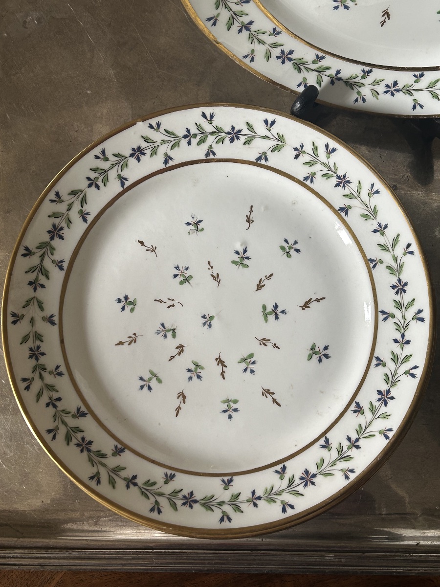 Set Of Six Porcelain Plates From The Manufacture De Monsieur (clignancourt), Louis XVI Period-photo-2