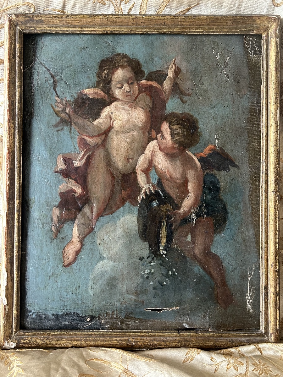 "allegory Of Abundance With Two Putti," Oil On Canvas, Mid-18th Century -photo-3