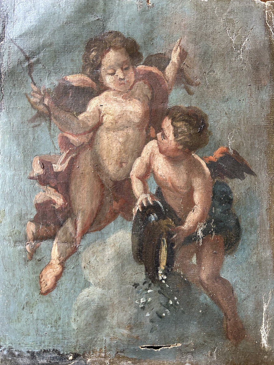 "allegory Of Abundance With Two Putti," Oil On Canvas, Mid-18th Century 
