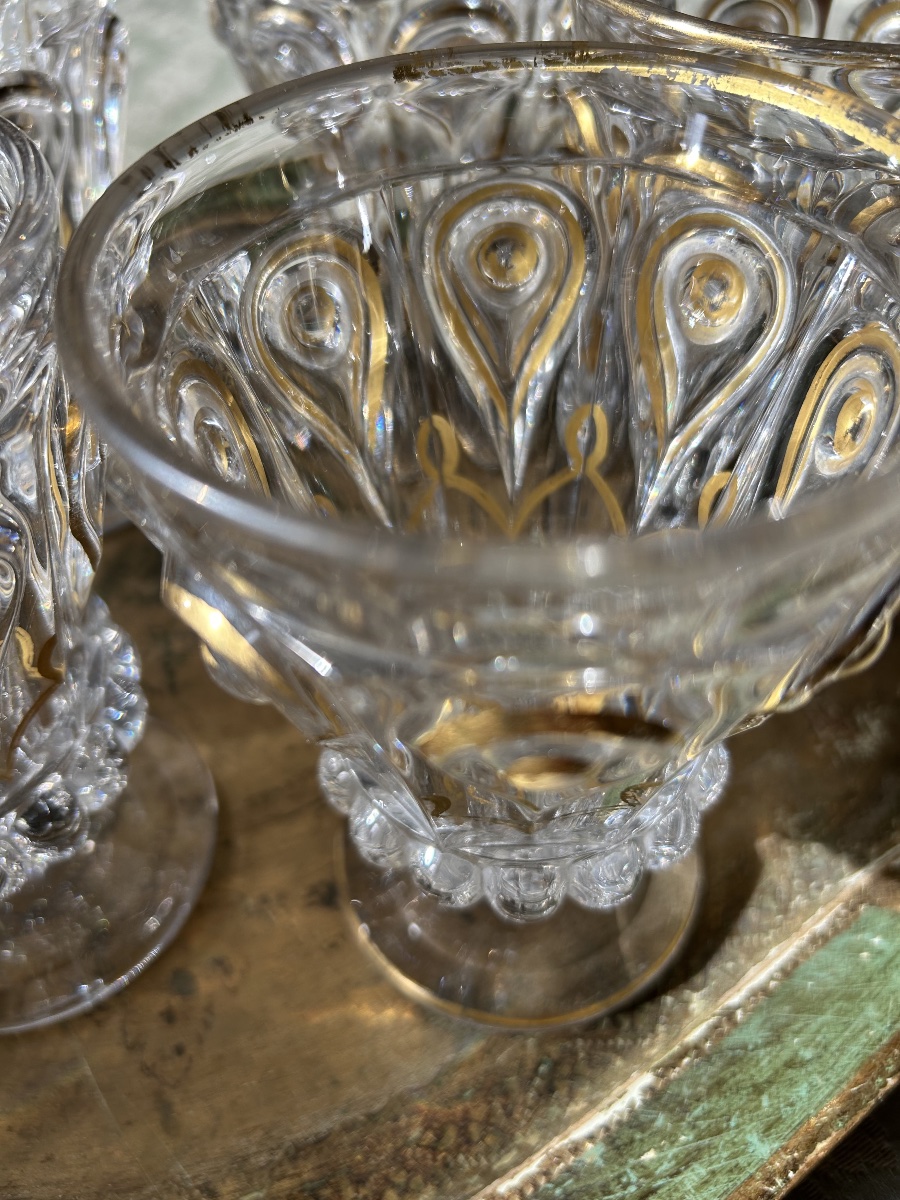 Suite de 6 verres ou gobelets sur pied en cristal de baccarat époque Charles X Louis Philippe-photo-3