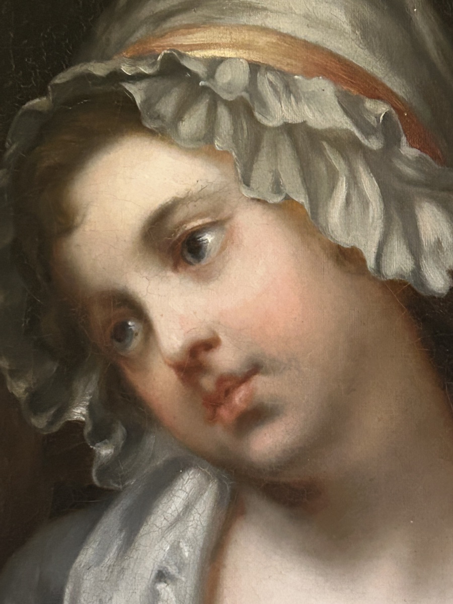 Portrait de Jeune Fille au bonnet blanc d’après Jean Baptiste Greuze École Française vers 1885-photo-2