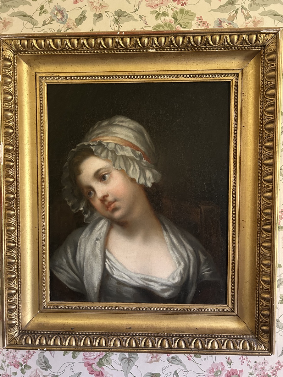 Portrait de Jeune Fille au bonnet blanc d’après Jean Baptiste Greuze École Française vers 1885