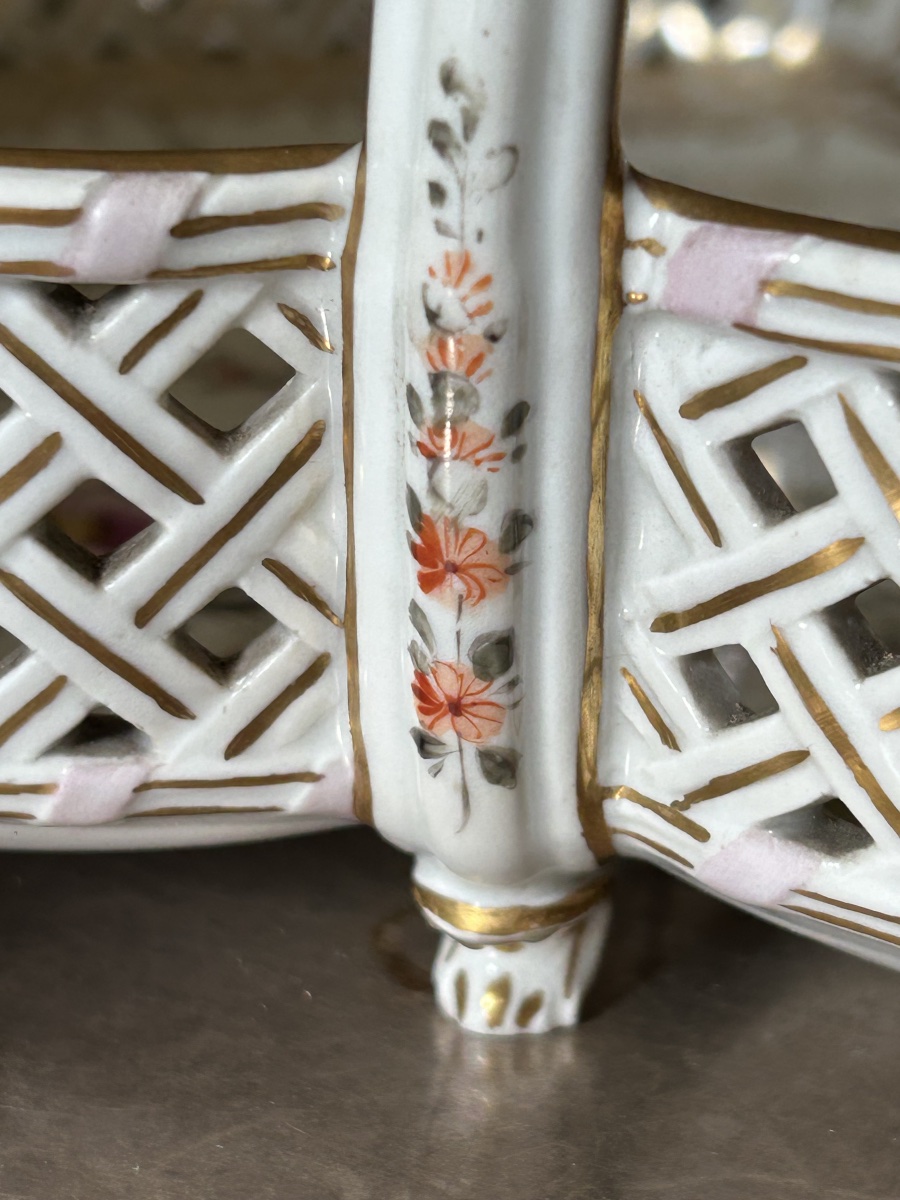 Corbeille d’apparat ajourée en porcelaine de Saxe style Carl Thieme Potschappel vers 1880-photo-3